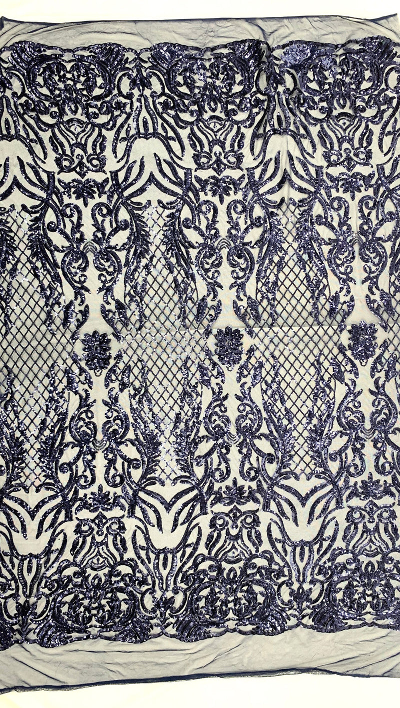 Phoebe NAVY BLUE Sequins on Mesh Lace Fabric by the Yard - 10062