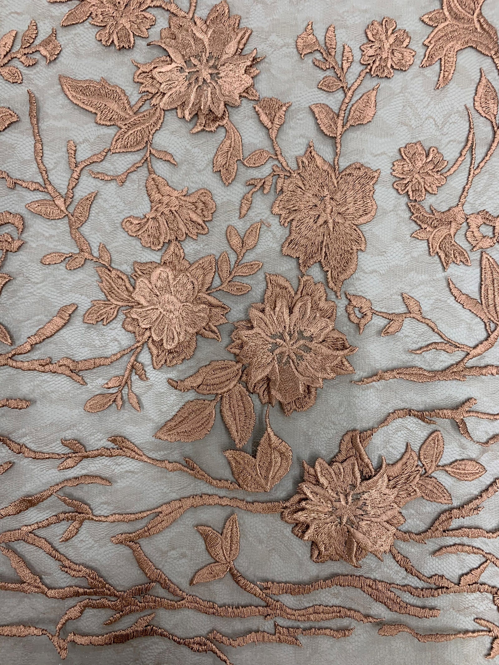 Nina TOFFEE Polyester 3D Floral Embroidery on Mesh Lace Fabric by the Yard - 10032