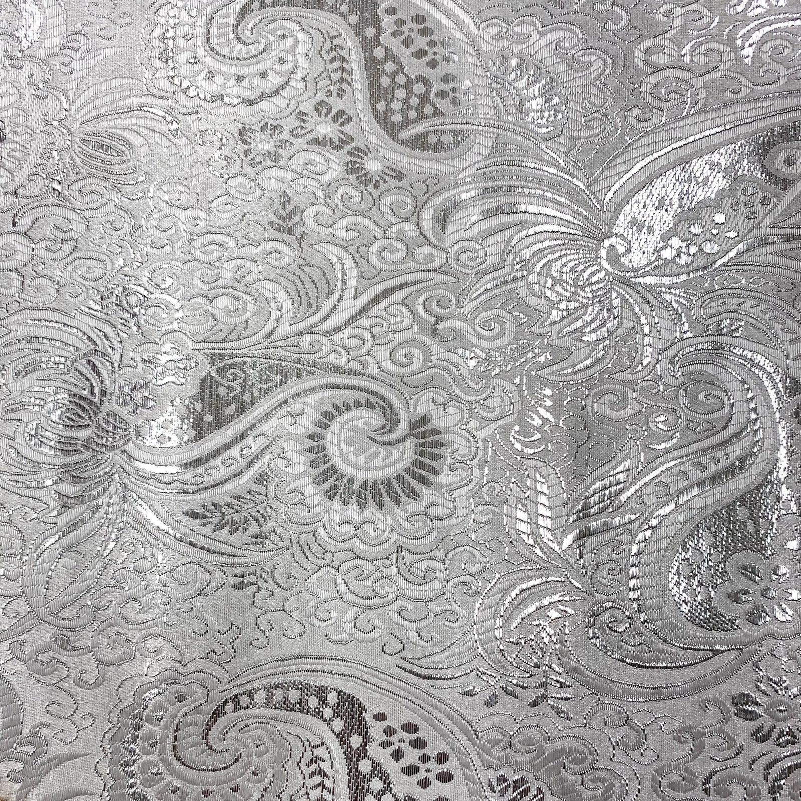 Brynn SILVER WHITE Paisley Floral Brocade Chinese Satin Fabric by the Yard - 10054
