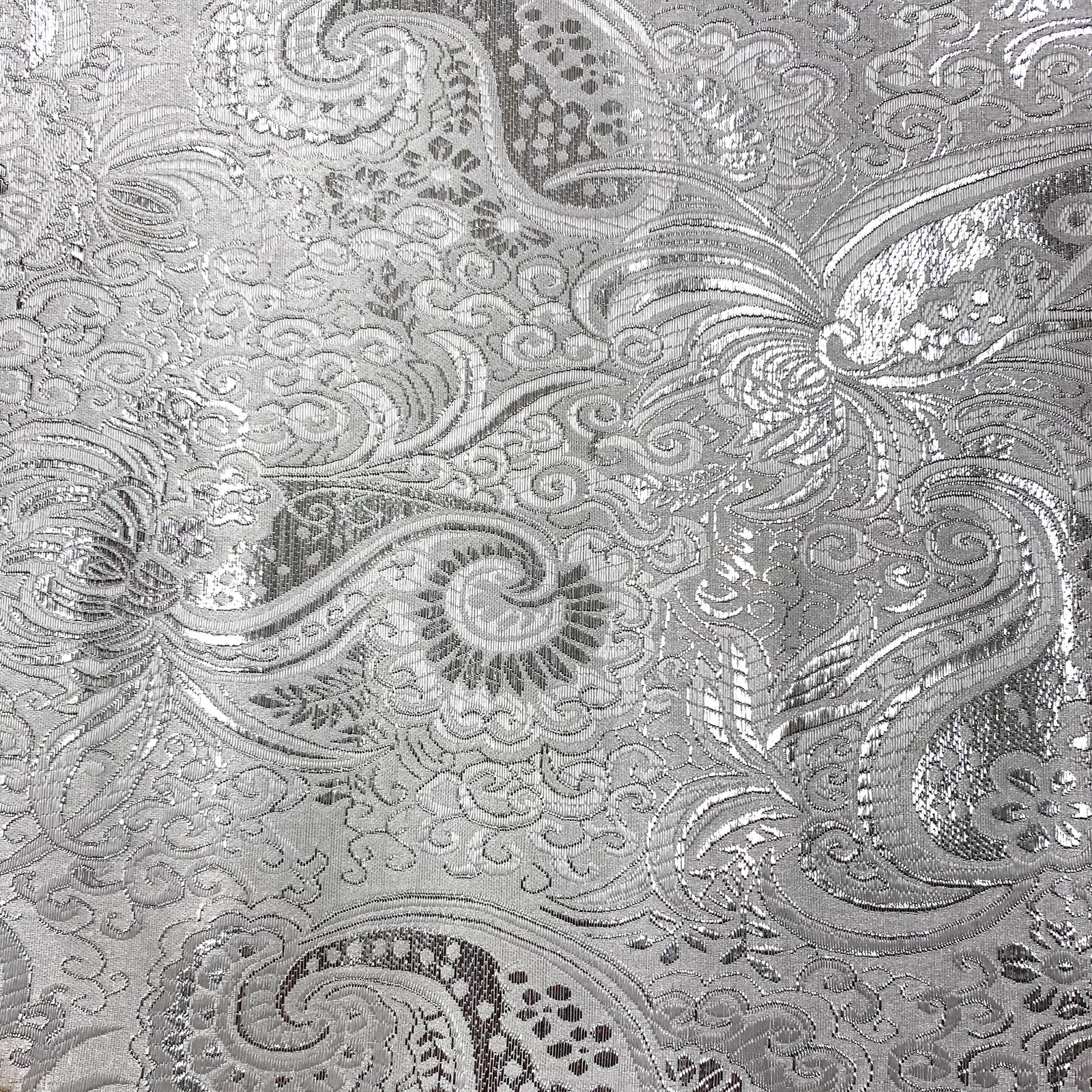 Brynn SILVER Paisley Floral Brocade Chinese Satin Fabric by the Yard - 10054