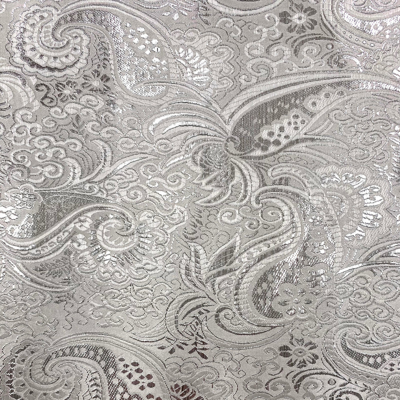 Brynn SILVER Paisley Floral Brocade Chinese Satin Fabric by the Yard - 10054