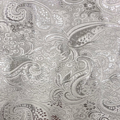 Brynn SILVER WHITE Paisley Floral Brocade Chinese Satin Fabric by the Yard - 10054