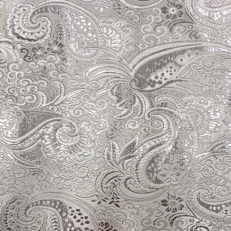 Brynn SILVER WHITE Paisley Floral Brocade Chinese Satin Fabric by the Yard - 10054