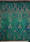 Alaina IRIDESCENT GREEN BLUE Mermaid Curlicue Sequins on Mesh Lace Fabric by the Yard - 10018