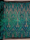 Alaina IRIDESCENT GREEN BLUE Mermaid Curlicue Sequins on Mesh Lace Fabric by the Yard - 10018