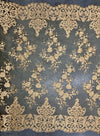 Teagan GOLD Damask Design Embroidered on Mesh Lace Fabric by the Yard - 10027