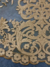 Teagan GOLD Damask Design Embroidered on Mesh Lace Fabric by the Yard - 10027