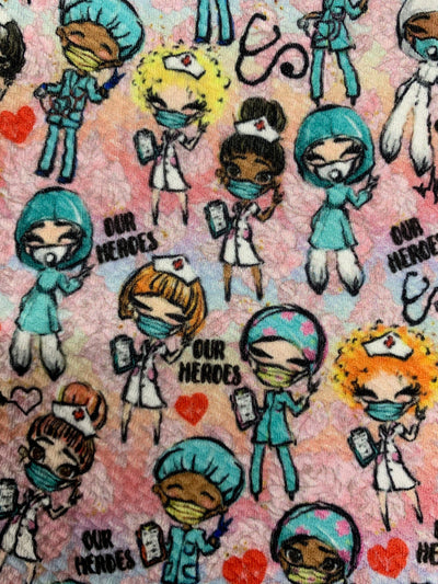 Dorothy DOCTORS & NURSES Printed Bullet Stretch Fabric for Ribbons, Head Wraps, Top Knots, Scrunchies, Clothes, Costumes, Crafts
