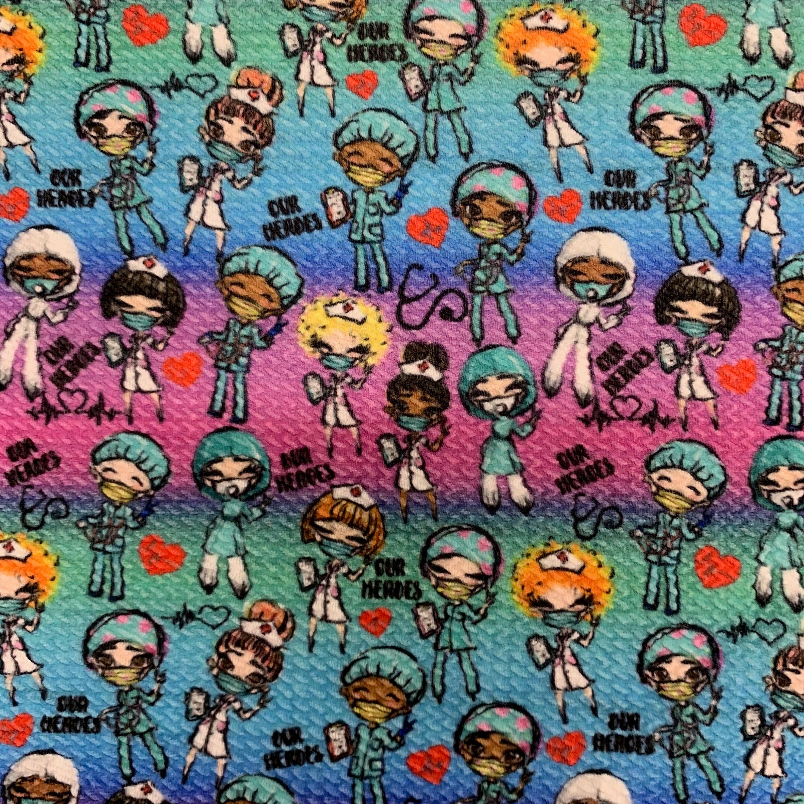 Dorothy DOCTORS & NURSES 2 Printed Bullet Stretch Fabric for Ribbons, Head Wraps, Top Knots, Scrunchies, Clothes, Costumes, Crafts
