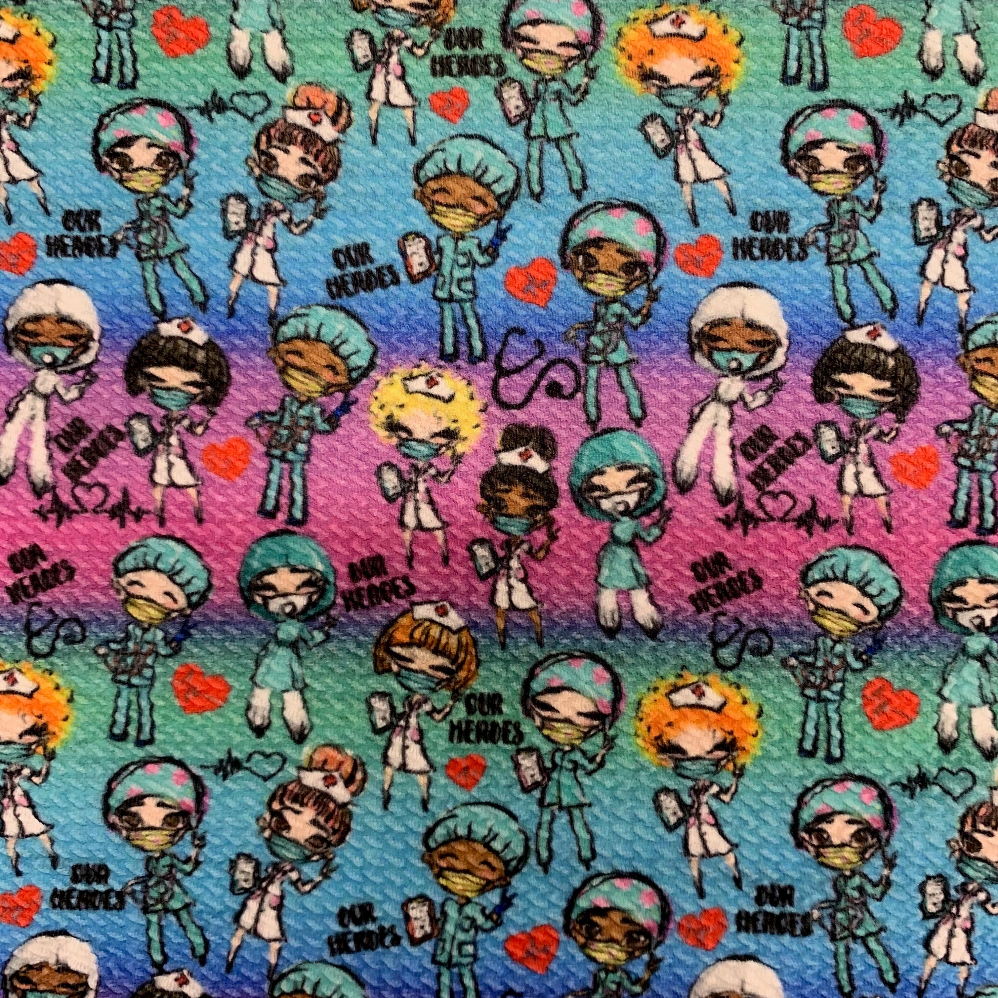 Dorothy DOCTORS & NURSES 2 Printed Bullet Stretch Fabric for Ribbons, Head Wraps, Top Knots, Scrunchies, Clothes, Costumes, Crafts