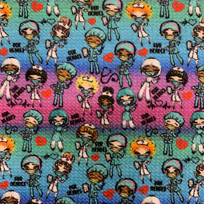 Dorothy DOCTORS & NURSES 2 Printed Bullet Stretch Fabric for Ribbons, Head Wraps, Top Knots, Scrunchies, Clothes, Costumes, Crafts