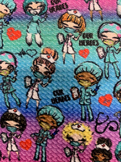 Dorothy DOCTORS & NURSES 2 Printed Bullet Stretch Fabric for Ribbons, Head Wraps, Top Knots, Scrunchies, Clothes, Costumes, Crafts