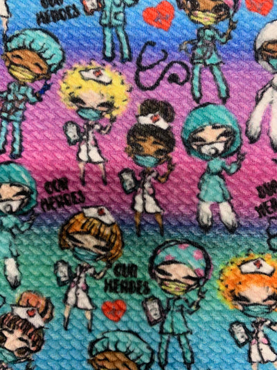 Dorothy DOCTORS & NURSES 2 Printed Bullet Stretch Fabric for Ribbons, Head Wraps, Top Knots, Scrunchies, Clothes, Costumes, Crafts