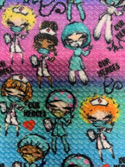 Dorothy DOCTORS & NURSES 2 Printed Bullet Stretch Fabric for Ribbons, Head Wraps, Top Knots, Scrunchies, Clothes, Costumes, Crafts