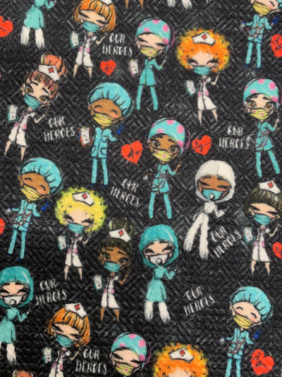 Dorothy DOCTORS & NURSES 3 Printed Bullet Stretch Fabric for Ribbons, Head Wraps, Top Knots, Scrunchies, Clothes, Costumes, Crafts