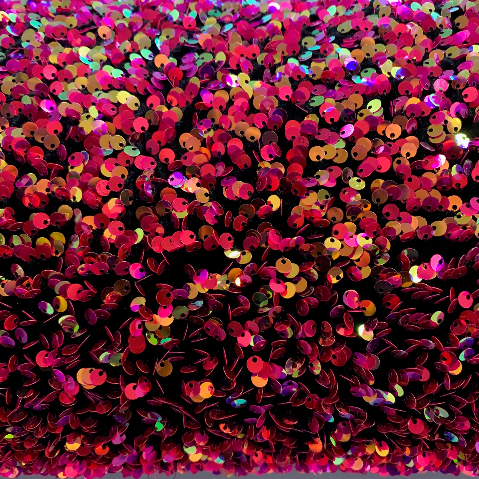 Stephanie MULTI COLORED Overlap Sequins on BLACK Stretch Velvet Fabric by the Yard for Gowns, Apparel, Costumes, Crafts - 10185