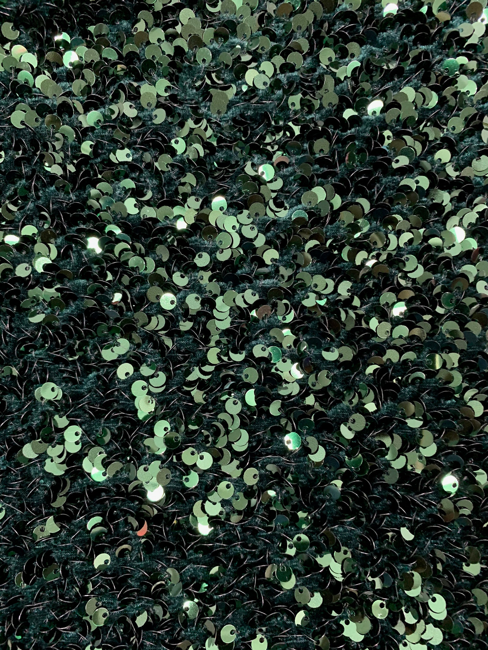 Stephanie HUNTER GREEN Overlap Sequins on Stretch Velvet Fabric by the Yard for Gowns, Apparel, Costumes, Crafts - 10185