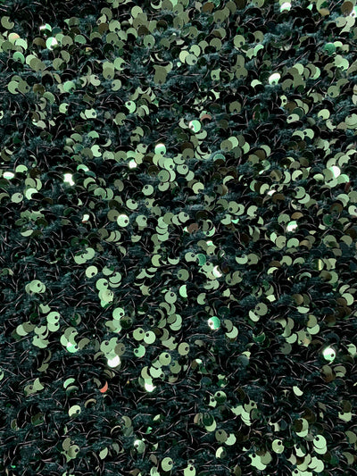 Stephanie HUNTER GREEN Overlap Sequins on Stretch Velvet Fabric by the Yard for Gowns, Apparel, Costumes, Crafts - 10185