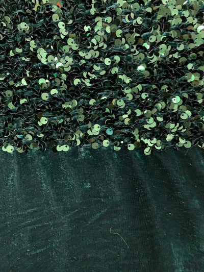 Stephanie HUNTER GREEN Overlap Sequins on Stretch Velvet Fabric by the Yard for Gowns, Apparel, Costumes, Crafts - 10185