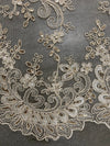 Melody CREAM Polyester Floral Embroidery with Sequins on Mesh Lace Fabric by the Yard for Gown, Wedding, Bridesmaid, Prom - 10002
