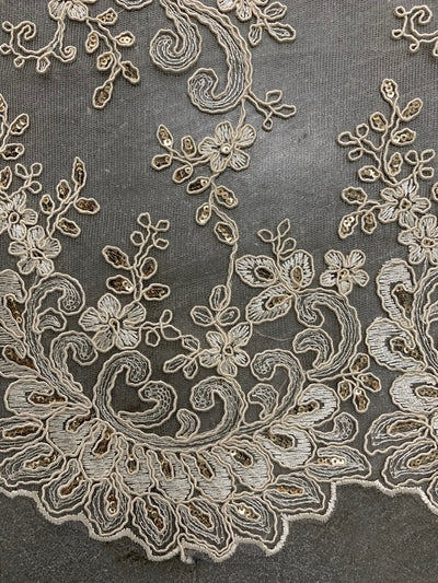 Melody CREAM Polyester Floral Embroidery with Sequins on Mesh Lace Fabric by the Yard for Gown, Wedding, Bridesmaid, Prom - 10002