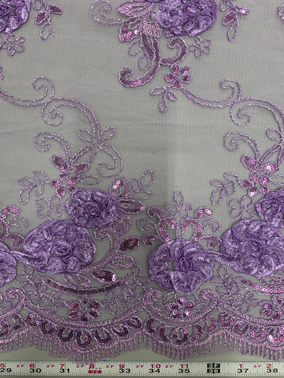 Ryleigh LAVENDER 3D Floral Embroidery with Foil & Sequins on Mesh Lace Fabric by the Yard - 10010