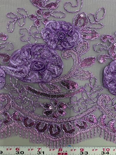 Ryleigh LAVENDER 3D Floral Embroidery with Foil & Sequins on Mesh Lace Fabric by the Yard - 10010