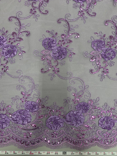 Ryleigh LAVENDER 3D Floral Embroidery with Foil & Sequins on Mesh Lace Fabric by the Yard - 10010
