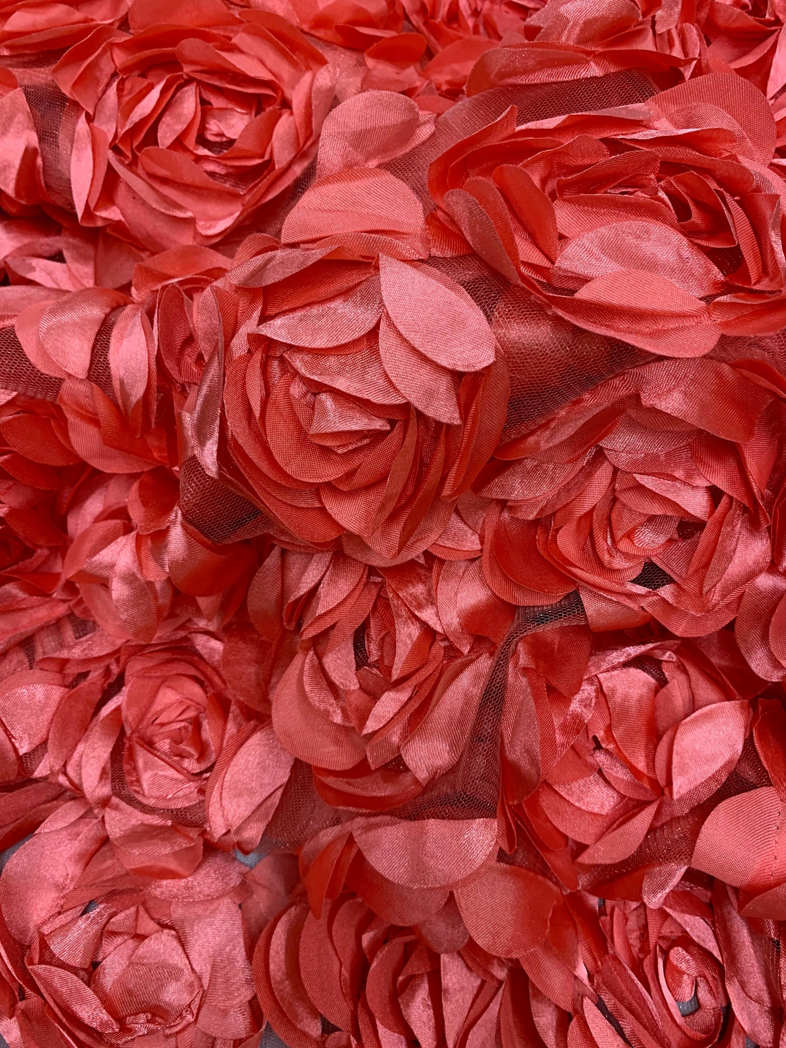 Maci CORAL 3D Floral Polyester Satin Rosette on Mesh Fabric by the Yard - 10057
