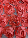 Maci CORAL 3D Floral Polyester Satin Rosette on Mesh Fabric by the Yard - 10057
