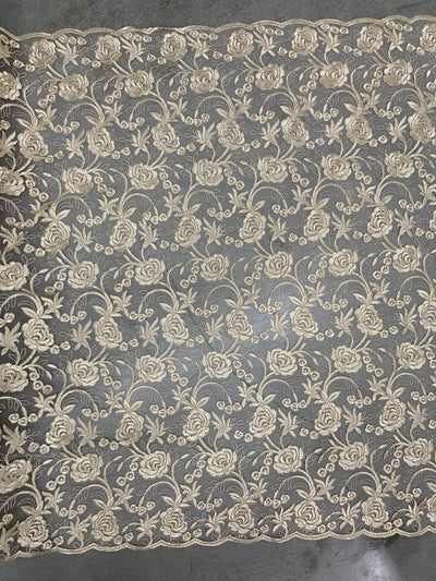Dakota CHAMPAGNE Polyester Corded Floral Embroidery on Mesh Lace Fabric by the Yard - 10043