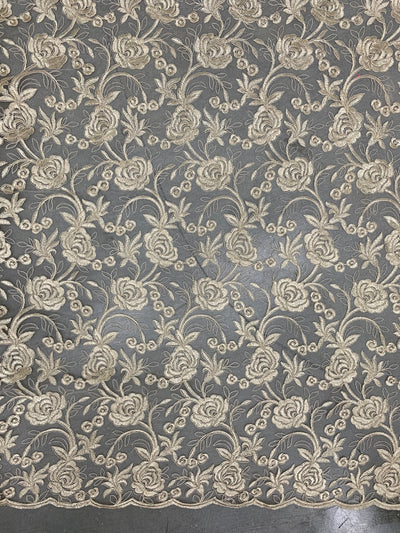 Dakota CHAMPAGNE Polyester Corded Floral Embroidery on Mesh Lace Fabric by the Yard - 10043