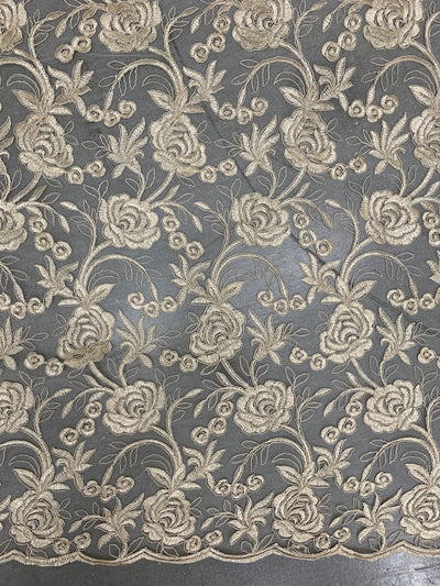 Dakota CHAMPAGNE Polyester Corded Floral Embroidery on Mesh Lace Fabric by the Yard - 10043