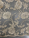 Dakota CHAMPAGNE Polyester Corded Floral Embroidery on Mesh Lace Fabric by the Yard - 10043