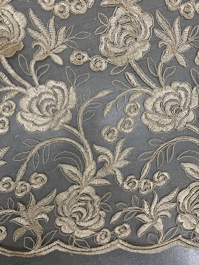 Dakota CHAMPAGNE Polyester Corded Floral Embroidery on Mesh Lace Fabric by the Yard - 10043