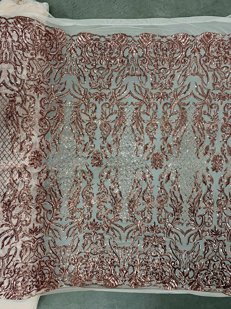 Phoebe COPPER Sequins on Mesh Lace Fabric by the Yard - 10062