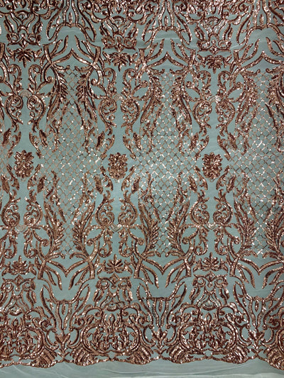 Phoebe COPPER Sequins on Mesh Lace Fabric by the Yard - 10062