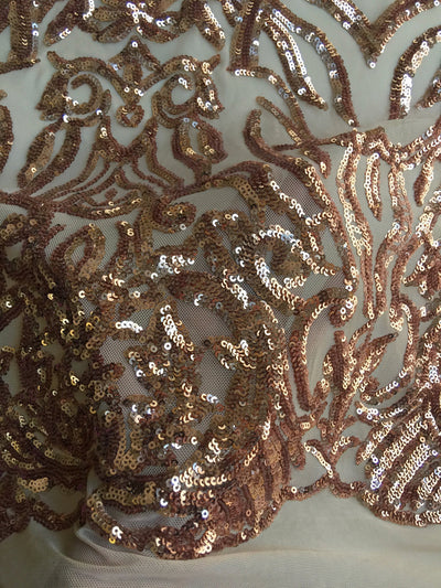 Phoebe COPPER Sequins on Mesh Lace Fabric by the Yard - 10062