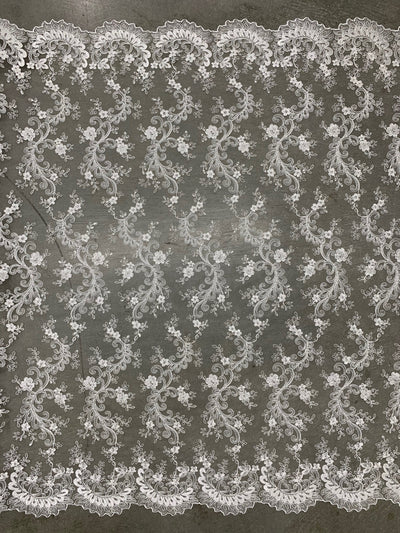 Melody IVORY Polyester Floral Embroidery with Sequins on Mesh Lace Fabric by the Yard for Gown, Wedding, Bridesmaid, Prom - 10002