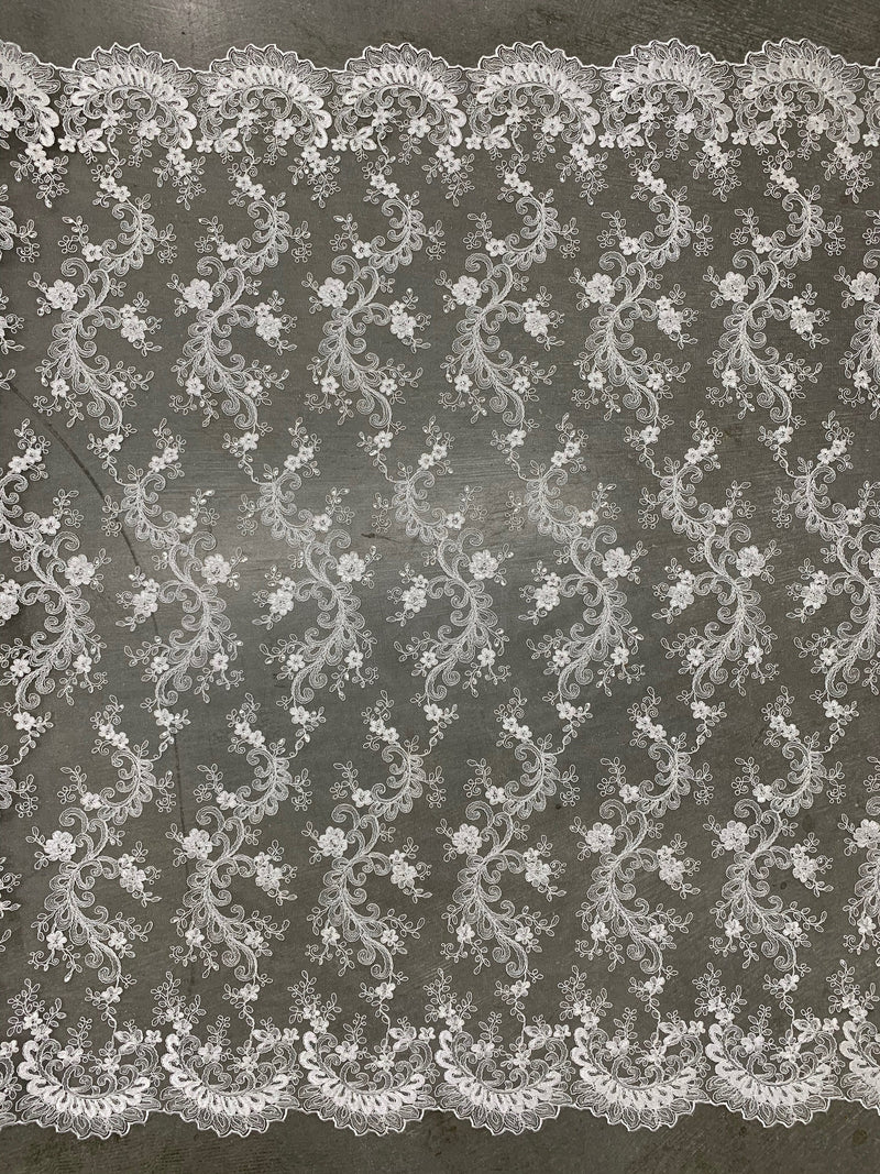 Melody IVORY Polyester Floral Embroidery with Sequins on Mesh Lace Fabric by the Yard for Gown, Wedding, Bridesmaid, Prom - 10002