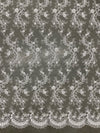 Melody IVORY Polyester Floral Embroidery with Sequins on Mesh Lace Fabric by the Yard for Gown, Wedding, Bridesmaid, Prom - 10002
