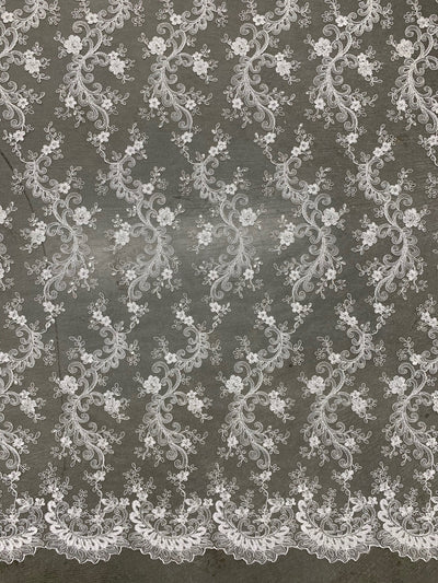 Melody IVORY Polyester Floral Embroidery with Sequins on Mesh Lace Fabric by the Yard for Gown, Wedding, Bridesmaid, Prom - 10002