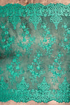 Teagan TEAL GREEN Damask Design Embroidered on Mesh Lace Fabric by the Yard - 10027