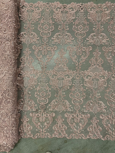 Vivian DUSTY ROSE Polyester Embroidery with Sequins on Mesh Lace Fabric by the Yard for Gown, Wedding, Bridesmaid, Prom - 10003