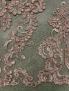 Vivian DUSTY ROSE Polyester Embroidery with Sequins on Mesh Lace Fabric by the Yard for Gown, Wedding, Bridesmaid, Prom - 10003