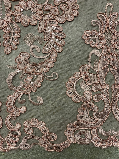 Vivian DUSTY ROSE Polyester Embroidery with Sequins on Mesh Lace Fabric by the Yard for Gown, Wedding, Bridesmaid, Prom - 10003