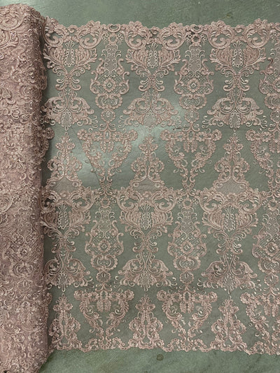 Vivian DUSTY ROSE Polyester Embroidery with Sequins on Mesh Lace Fabric by the Yard for Gown, Wedding, Bridesmaid, Prom - 10003