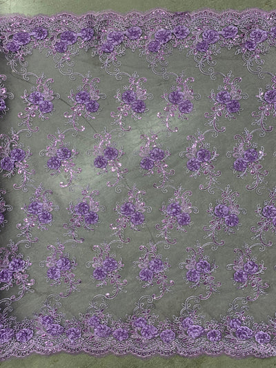 Ryleigh LAVENDER 3D Floral Embroidery with Foil & Sequins on Mesh Lace Fabric by the Yard - 10010