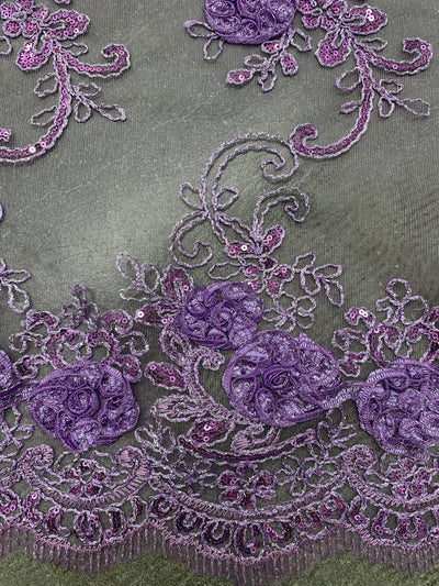 Ryleigh LAVENDER 3D Floral Embroidery with Foil & Sequins on Mesh Lace Fabric by the Yard - 10010