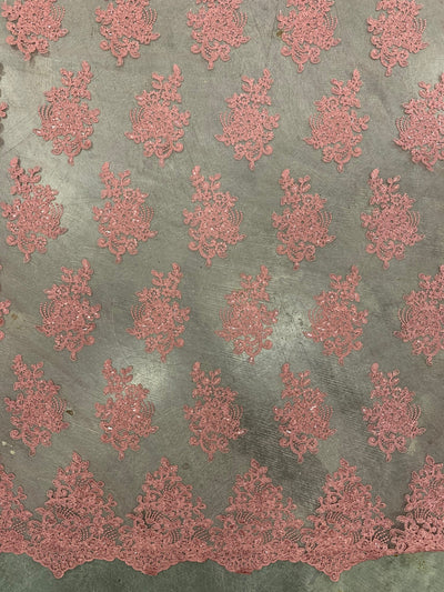 Brianna DARK DUSTY ROSE Polyester Floral Embroidery with Sequins on Mesh Lace Fabric by the Yard - 10020